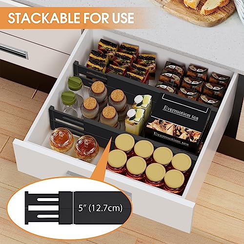 Bamboo Drawer Dividers Organizers, Kitchen Drawer Organizer, Adjustable Drawer Divider for Clothes, Kitchen, Dresser, Bedroom, Bathroom and Office, 4-Pack (Black, 12-17 IN) - color: Black, size: 12-17 IN