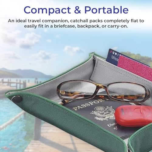 Valet Tray for Men and Women, EDC Catchall Organizer for Jewelry Phone Coins Wallet Keys, Catch All Tray for Bedside Entryway Desk, Dump Station Box, Folds Flat - color: Forest Green