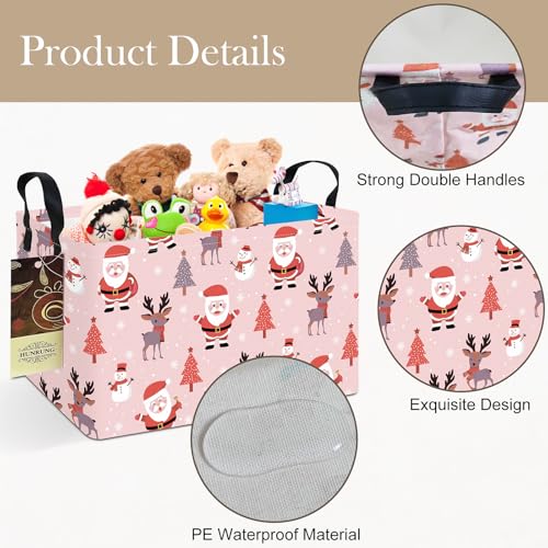 HUNRUNG Rectangle Storage Basket Cute Canvas Organizer Bin for Pet/Children Toys, Books, Clothes Perfect for Rooms/Playroom(REC-Pink Father Christmas) - color: REC-Pink Father Christmas