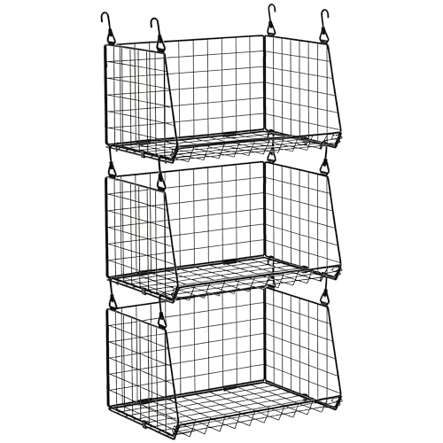 3-Pack Hanging Laundry Room Organizaton：Foldable Laundry Basket Wire Basket with 360°Rotating Hooks Small Space Organization Over Washer and Dryer Shelves - Hanging Closet Organizer, Black Patent - color: Black, size: 3-Pack 13.9*11*28.9inch