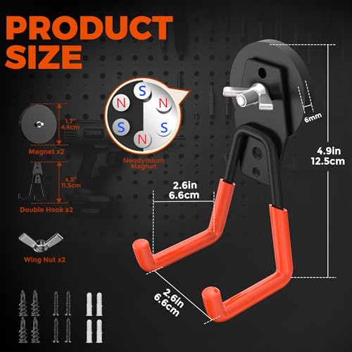 Large Strong Magnetic Hooks Heavy Duty Garage Big Magnet Hooks Extra Strength Magnetic Utility Storage Hook Hanger with Anti Slip Coating for Garden Indoor Outdoor Hanging Tools 2 Pcs Orange - color: 2 Pcs-Orange