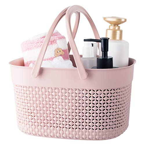 rejomiik Portable Shower Caddy Basket, Plastic Organizer Storage Tote with Handles Toiletry Bag Bin Box for Bathroom, College Dorm Room Essentials, Kitchen, Camp, Gym, Pink - color: Pink, size: 1 pack