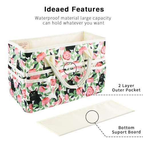 E-WEICHEN Craft Organizer Tote Bag Art Storage Caddy with Multiple Pockets Containers for Art,Craft,and Office Supplies Storage.Rose Cat - color: Rose Cat