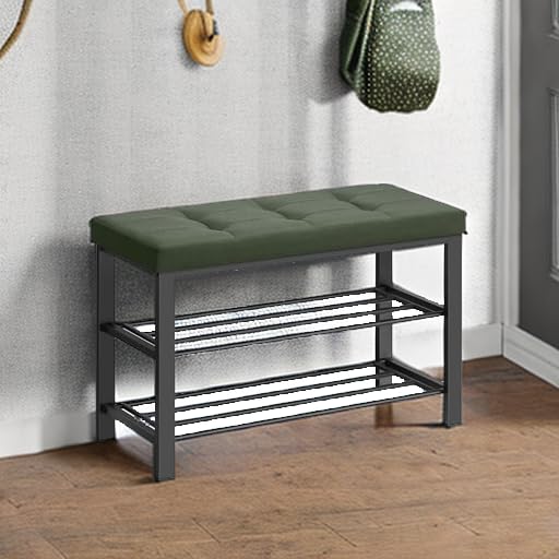 SONGMICS Shoe Bench, Storage Bench, Entryway Bench with Cushion, Shoe Shelf with Seat, Space-Saving, Modern Style, for Living Room, Bedroom, Hallway, Forest Green and Ink Black ULBS057C01 - color: Forest Green + Ink Black, size: 31.9"W