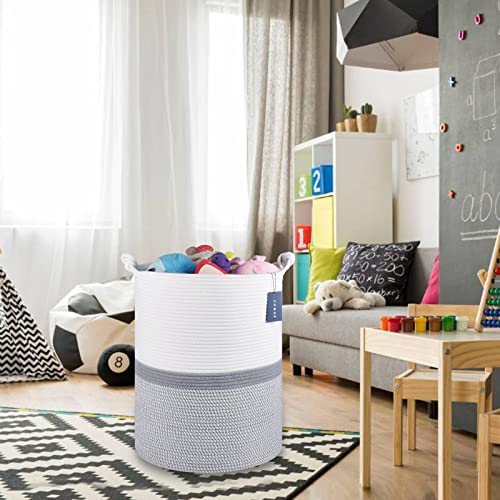 COMSE Extra Large Blanket Basket, Tall Woven Storage Basket, Nursery Hamper, 15.7”x 21.7”, Cotton Rope Laundry Hamper for Toys Clothes Towels, Blend White/Gray - color: Blend White & Gray