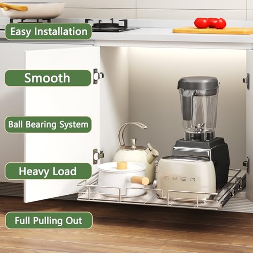Pull Out Cabinet Organizer 27" W x 21½" D, Heavy Duty Cabinet Pull Out Shelves, Slide Out Drawers Organization for Kitchen Cabinets Bathroom - color: 1 Tier, size: 27"W x 21½"D