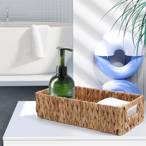 Moosky Wicker Storage Baskets with Handle Water Hyacinth Basket for Organizing Decorative Storage Bins for Countertop Toilet Tank Boho Rectangular Home Organizer (Natural, Set of 2) - size: Set of 2