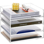 HeZone 4 Tier Paper Organizer for Desk,Acrylic Paper Tray,Clear Stackable Desk Organizer for Document, Office File,A4 Paper - style: 4-layer horizontal tray