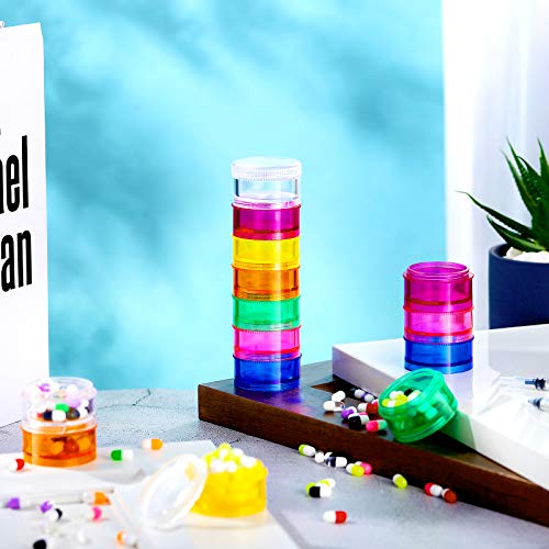 Sieral 2 Set 7 Days Stackable Pill Organizers 7 Compartments Round Pill Boxes Tower Weekly Vitamin Individual Storage Containers Travel Cases with Lids for Medications, Vitamins and Supplements