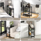 End Table for Small Space, 3-Tier Narrow Side Table with Magazine Holder, Nightstand, Skinny Snack Couch Table in Living Room, Bedroom Study and Balcony (Black) - color: Black