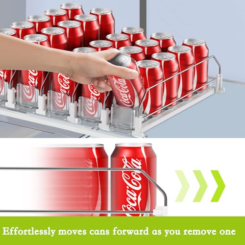 IBORING Drink Organizer for Fridge,Self Pushing Fridge Drink Organizer,Automatic Drink Dispenser for Fridge-Holds up to 15 Cans, 14.96inch, White - style: 3 Rows