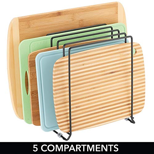 mDesign Pot Lid and Pan Rack — Metal Wire Rack for Cabinets, Pantries or Kitchen Surfaces — Freestanding Pan Stand with 5 Slots for Pans, Pots, Lids and Crockery — Black - color: Black, size: Pack of 1