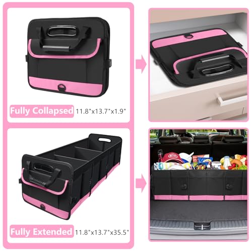 AOPHY Trunk Organizer for Car, 95L Large Capacity Trunk Storage with Non-Slip Bottom Strips, Cargo Organizer for Suv, Truck, Sedan, Waterproof Portable Car Organizers for Women Men(Pink) - color: Pink