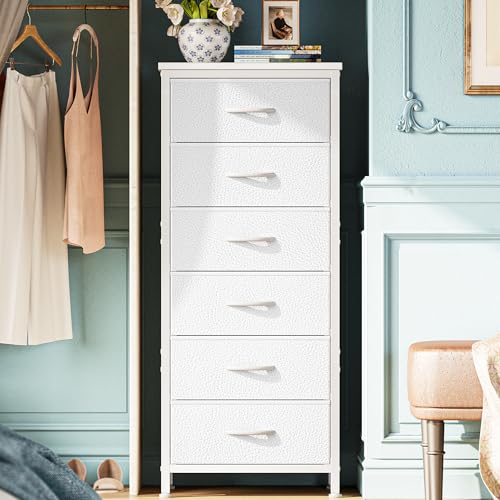 Huuger 43.3 Inch Tall Dresser for Bedroom, 6 Drawer Dresser & Chests of Drawers, Fabric Dresser for Closet, Bedroom, Night Stand, End Table with Metal Frame, Storage Tower with Fabric Bins, White - color: White, size: 43.3inch(6 Drawers)