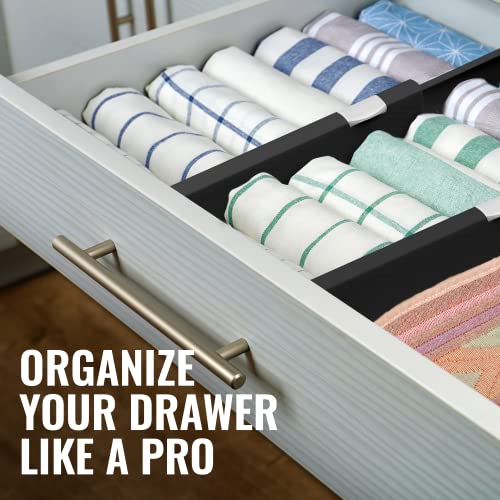 RAPTUROUS Adjustable Drawer Dividers 8 Pack, 4” High, 11-17” Long, Dresser Drawer Organizer for Bedroom, Closet, Kitchen, Nursery, Office, Strong Hold, Soft Foam Edges, Black - size: 4" Tall, 11"- 17" Long