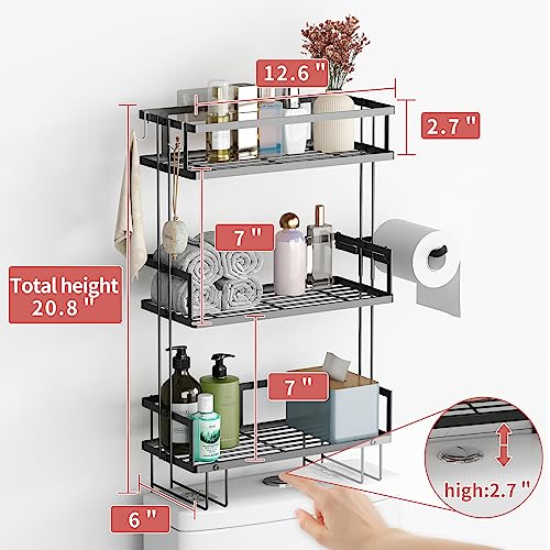 Godboat Bathroom Organizers and Storage, 3-Tier Wall Shelves, Over Toilet Rack with Paper Holder and 2 Hooks, Floating Shelf & Accessories, Gifts for Women, Mom, Mothers Day (Black) - color: Black, size: 3-Tier