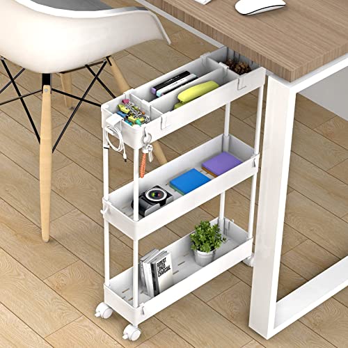 SPACELEAD Slim Storage Cart 3 Tier,Bathroom Organizer Rolling Utility, Mobile Shelving Unit Slide Out for Office, Kitchen, Laundry Room & Narrow Places,White - color: White