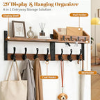 Coat Rack Wall Mount with Shelf, 29 inch Entryway Wall Shelf with 11 Metal Hooks, 4 in 1 Coat Hanger and Key Holder Wall Mount with Mail Organizer for Living Room, Bedroom