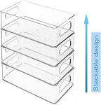 mDesign Plastic Long Stackable Storage Organizer Container, Organization Bin w/Handles for Kitchen, Pantry, Fridge, Freezer, Cabinet, Perfect to Hold Breast Milk - Ligne Collection - 4 Pack, Clear