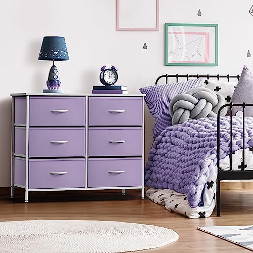 Sorbus Dresser with 6 Drawers - Furniture Storage Tower Unit for Bedroom, Hallway, Closet, Office Organization - Steel Frame, Wood Top, Easy Pull Fabric Bins (6-Drawer, Pastel Purple) - color: Purple, style: 6-Drawer