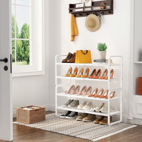 SNTD Shoe Rack - Expandable Shoe Organizer for Closet, Adjustable Metal Shoe Shelf Storage, Stackable Long Shoe Stand Holder for Garage, Entryway, Door Entrance (White, 4-Tier) - color: White, size: 4-Tier