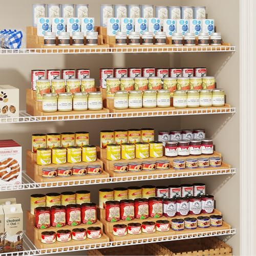Expandable Bamboo Can Rack Organizer for Pantry, 3-Tier Adjustable Can Storage Holder, Soda Organizer Holds Up to 24 Cans, Canned goods Storage Display for Pantry, Cabinet, Countertop (patent pending) - color: Bamboo