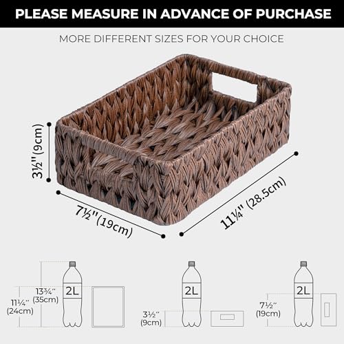 GRANNY SAYS Wicker Baskets with Handles,Small Woven Basket for Storage, Waterproof Storage Basket Organizer,Decorative Storage Boxes for Organing Pantry,Brown Basket,2-Pack,11 1/4''L x 7 1/2''W x 3 1/2''H - color: Brown, size: 11 ¼"L x 7 ½"W x 3 ½"H