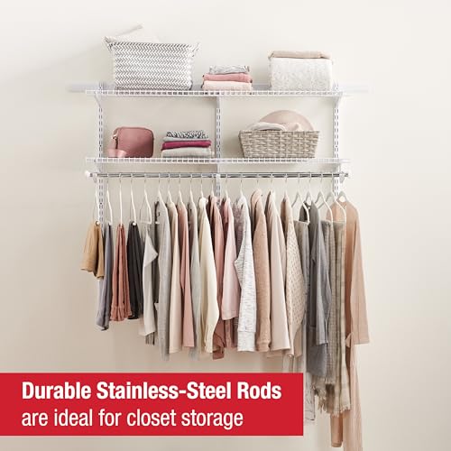 Rubbermaid Configurations Custom Closet Kit 3-6 Ft. Adjustable Metal Wire Shelving White Finish Expandable Organization System Hardware Included for Home Closet/Pantry/Laundry/Mudroom - color: White, size: 3-6 Feet