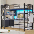 Dnxao Twin Loft Bed with Desk and 5 Storage Drawers,Loft Bed Twin Size with LED Lights and Charging Station, Metal Bunk Bed Frame with Ladder, Clothes Rail,Noise Free,Oak Gray - color: Oak Gray, size: Twin loft bed with 5 drawer