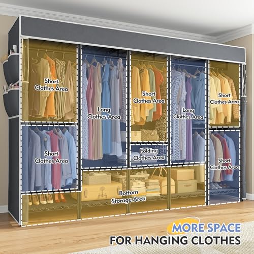 Raybee 90.6" W Extra-Large Clothes Rack with Cover, Freestanding Clothing Racks for Hanging Clothes, Heavy Duty Closet Organizer System, Portable Wardrobe Closet, Adjustable Garment Rack, Black - color: Black, style: WITH COVER