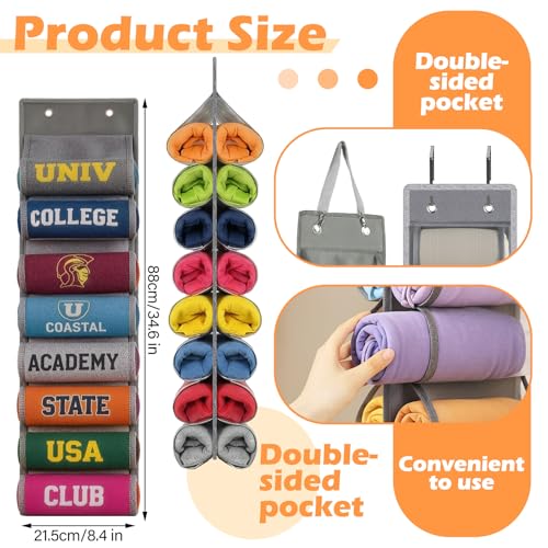 Over the Door Hoodie Organizer, Double Sided Holds 16 Hoodies, Gray Hanging Storage with 2 Hooks and Rope for Door Closet Cabinet Use, Ideal for Dorm Rooms Bedroom, Small Spaces - color: Grey