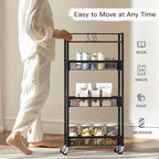 DGSNADGO Slim Rolling Storage Cart, 4-Tier Kitchen Cart on Wheels, Narrow Utility Cart with Handle and Wooden Tabletop for Small Space in Kitchen, Living Room, Bathroom, Rustic Brown and Black - color: Rustic Brown+black