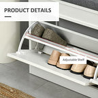 HOMCOM Modern Shoe Rack Bench for Entryway, Storage Organizer with Cushion, 2 Drawers, Adjustable Shelf, Holds 8 Pairs, White - color: White
