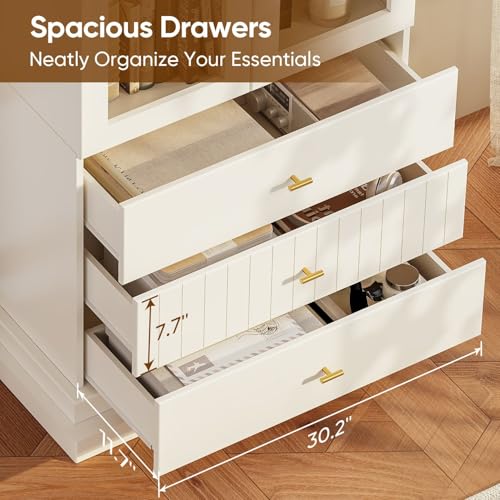 71" Modern Tall Bookcase and Bookshelf, Modern Storage Combination for Home Office or Study,and Living Room with Glass Door and Open Shelf Cabinets, White with Gold Handles, 4 of Set