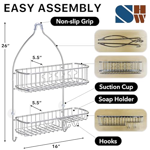 Simple Houseware Stainless Steel Bathroom Hanging Shower Head Caddy Organizer (26 x 16 x 5.5 inches)