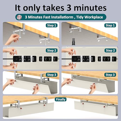 Extra Large 48" Under Desk Cable Management Tray for Standing Desk, No Drill Clamp On Wire Hider, Heavy Duty Anti-Sag Cord Organizer, Cable Tray for Studio & Dual Monitors (Beige, 47.8") - color: Beige, size: 47.8"×5.6"