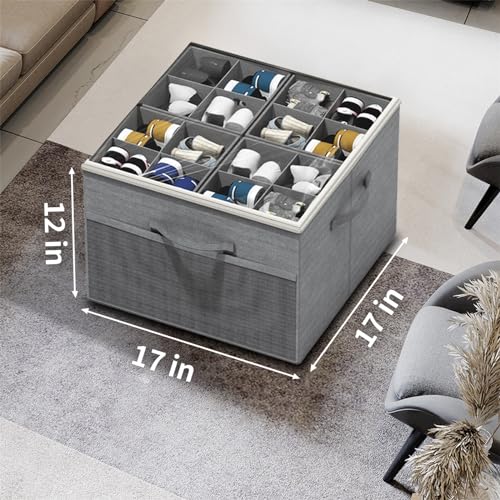 Aokeyee Shoe Organizer for Closet,2 Pack Foldable Shoe Storage Organizer Box Bin with Adjustable Dividers and Clear Cover, Fits up to 16-32 Pairs - color: Grey, size: 2 PCS