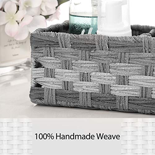 [Larger Compartments] Toilet Tank Topper Paper Basket - Multiuse Hand Woven Plastic Wicker Basket with Divider for Organizing, Rustic Farmhouse Bathroom Decor, Countertop Organizer Storage, Grey - color: Grey