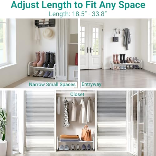 YEASHEIN 1-Tier Expandable Shoe Rack for Closet Floor, Λ-Frame Metal Small Shoe Rack for Entryway, Adjustable Shoe Shelf Organizer, Free Standing Shoe Racks for Front Door Entrance, Garage - White - color: White, size: 1 Tier