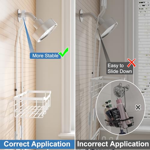 Upgraded Extended Length Shower Organizer with Hooks, Rustproof Shampoo Soap Holder, Large Hanging Bathroom Caddy - color: White - 2 Tier - Standard