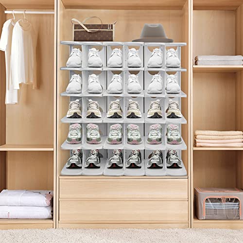 6-Tier Thickening Cubby Shoe Rack, Free Combination Shoe Organizer for Closet, Free Standing Shoe Tower, Stackable Space-Saving Adjustable Shoe Storage Shelf, Grey - color: Grey
