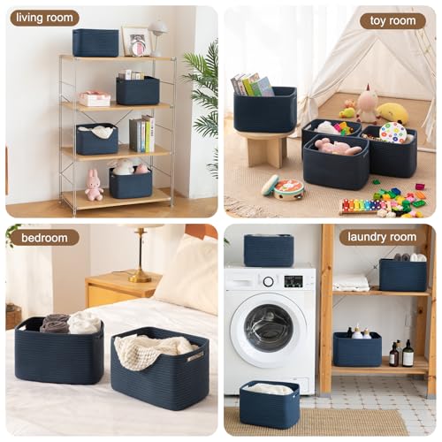 OIASKET Storage Baskets for Organizing, Woven Decorative Baskets for Shelves - Books, Towels, and Clothes, Cotton Rope Toy Storage Bins, 12.7''Lx9''Wx7.8''H, Pack of 4, Blue - color: Blue