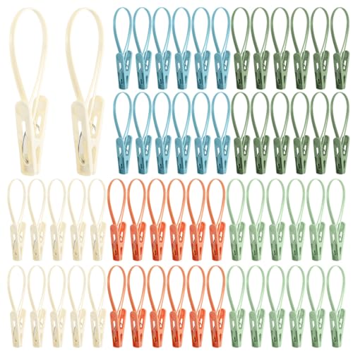 Honeydak 60 Pack Multi-Purpose Laundry Hooks Hanging Clips Bulk with Plastic Rope Hanger Clips for Baby Clothes Closet Organizer for Pants Hat Sock Boot Bra Towel Bathroom Wardrobe (Classic Colors) - color: Classic Colors