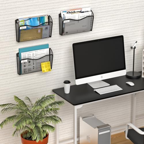 BOHDK Wall File Organizer, Mesh Hanging File Organizer, Home Office Organization and Storage, 3 Single Pockets Document Magazine Rack - size: 3 Pack