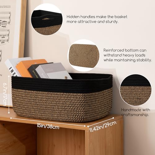 OIASKET Storage Baskets for Organizing 3 Pack, Woven Baskets for Shelves, Closet Organizer Bins Empty Gift Basket Toy Storage for Toys, Books, Towels, Clothes, 15"x11.42"x6.7", Black & Yellow - color: Black & Yellow