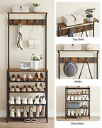 VASAGLE Hall Tree with Shoe Bench, Coat Rack Shoe Bench, 5-Tier Shoe Rack Different Heights, 5 Dual Hooks, Top Shelf, Entryway Organizer, Hallway Bedroom Dorm, Rustic Brown and Black UHSR412B01 - size: 26.8”W