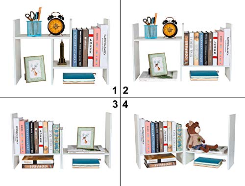 PAG Adjustable Desktop Shelf Wood Small Bookshelf Desk Supplies Organizers and Accessories Storage Display Rack Office Decor, White - color: White, size: Style 3