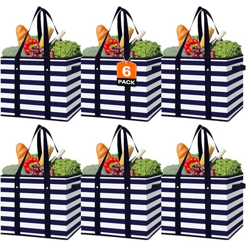 WISELIFE 6 Pack Reusable Grocery Bags Large Water Resistant Grocery Collapsible Heavy Duty Tote Bags for Shopping Picnic - color: Blue, size: 6 PCS