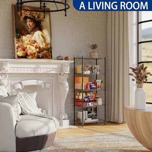 REGILLER 5-Wire Shelving Metal Storage Rack Adjustable Shelves,Standing Storage Shelf Units for Laundry Bathroom Kitchen Pantry Closet(Black,11.8" D x 21.2" W x 53.5" H) - color: Black, size: 5tier 11.8"D x 21.2"W x 53.5"H