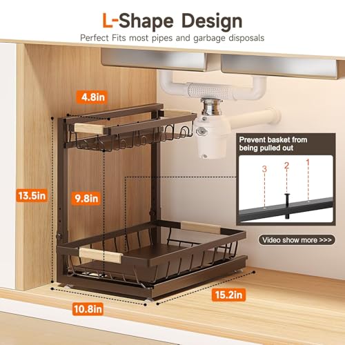 Sevenblue 2 Packs Under Sink Organizer, Height Adjustable 2 Tier Under Kitchen Sink Organizer, Multi-Purpose Storage Shelf for Kitchen Bathroom Cabinet (Brown, Extra Large) - color: Brown, size: Extra Large